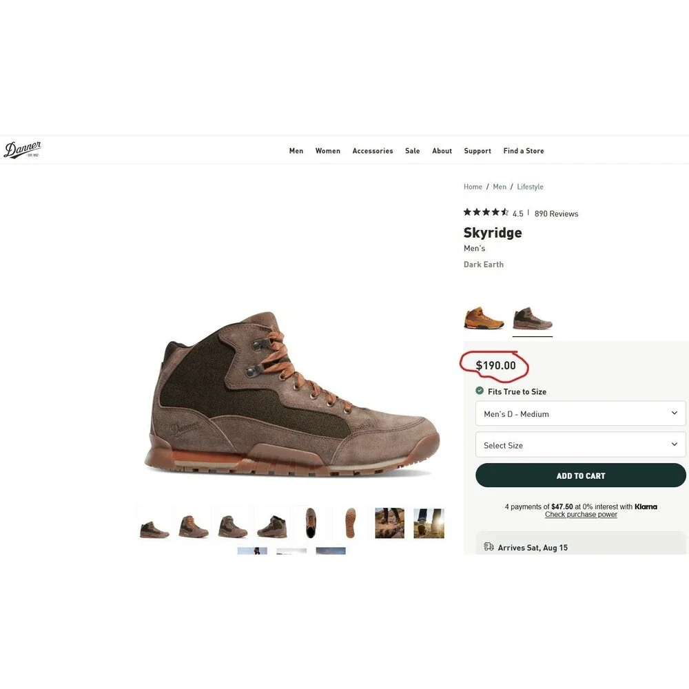 Danner Skyridge Waterproof Suede Hiking Boots Dark Earth Brown Men's Size 11.5D